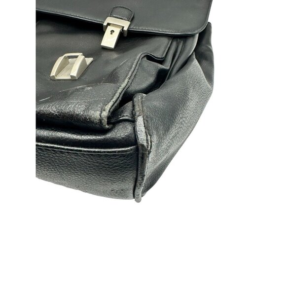 Perry Ellis Portfolio Black Genuine Leather Briefcase Black Many Pockets‎ FLAW - Picture 5 of 14